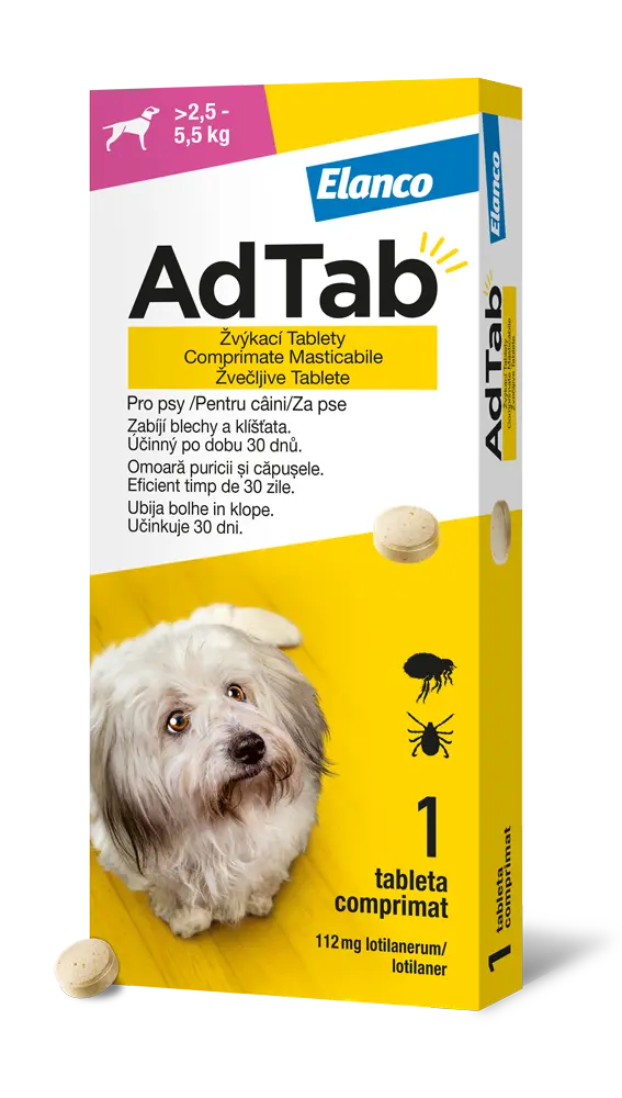 AdTab 112 mg žvýkací tablety pro psy 2,5-5,5 kg 1 tbl