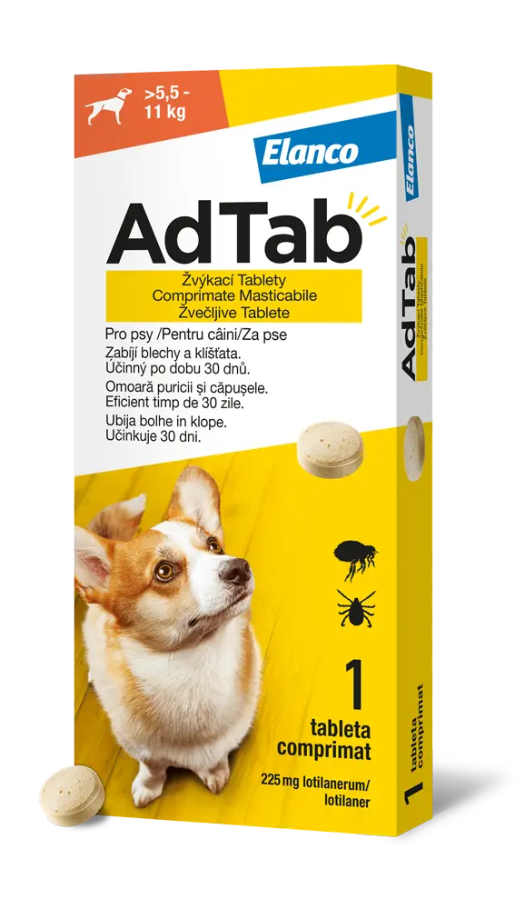 AdTab 225 mg žvýkací tablety pro psy 5,5-11 kg 1 tbl