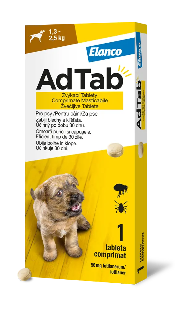 AdTab 56 mg žvýkací tablety pro psy 1,3-2,5 kg 1 tbl